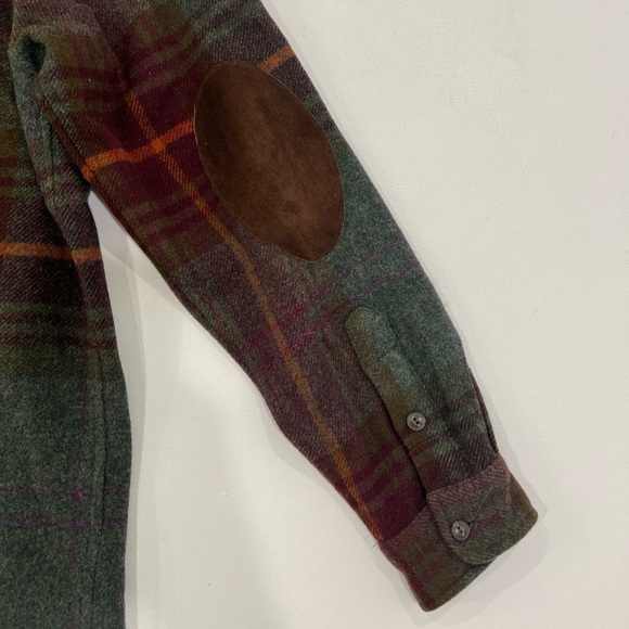 Vintage Lauren Ralph Lauren Petite Tweed Tartan Lamb Wool Leather Elbow Womens M - Picture 13 of 14